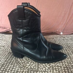 Sezane Black Western Leather Boots